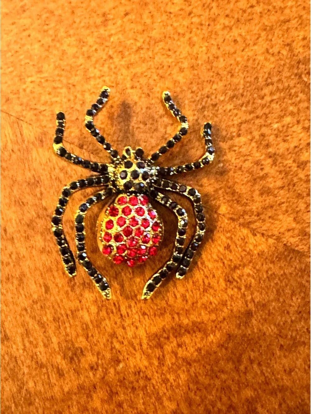 Vintage Spider Shaped Brooch with Red and Black Rhinestones 375